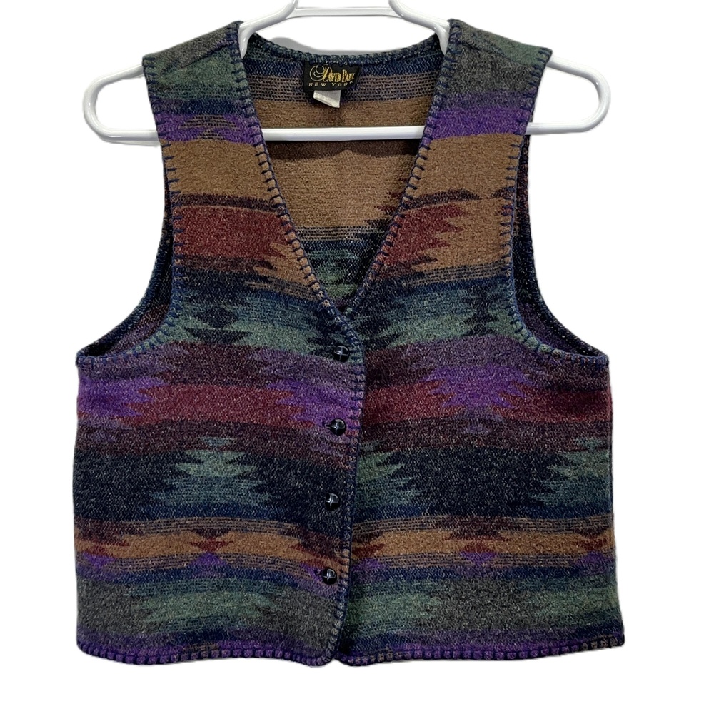 Vintage David Paul Aztec‎ Western Cotton Blend Multicolor Womens Vest Large